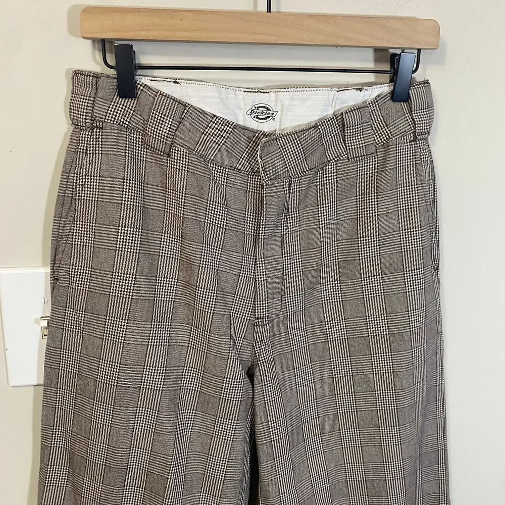 Dickies Relaxed Fit Glen Plaid Bakerhill Pant Brown Tan 100% Cotton Sz 6R - Picture 4 of 12